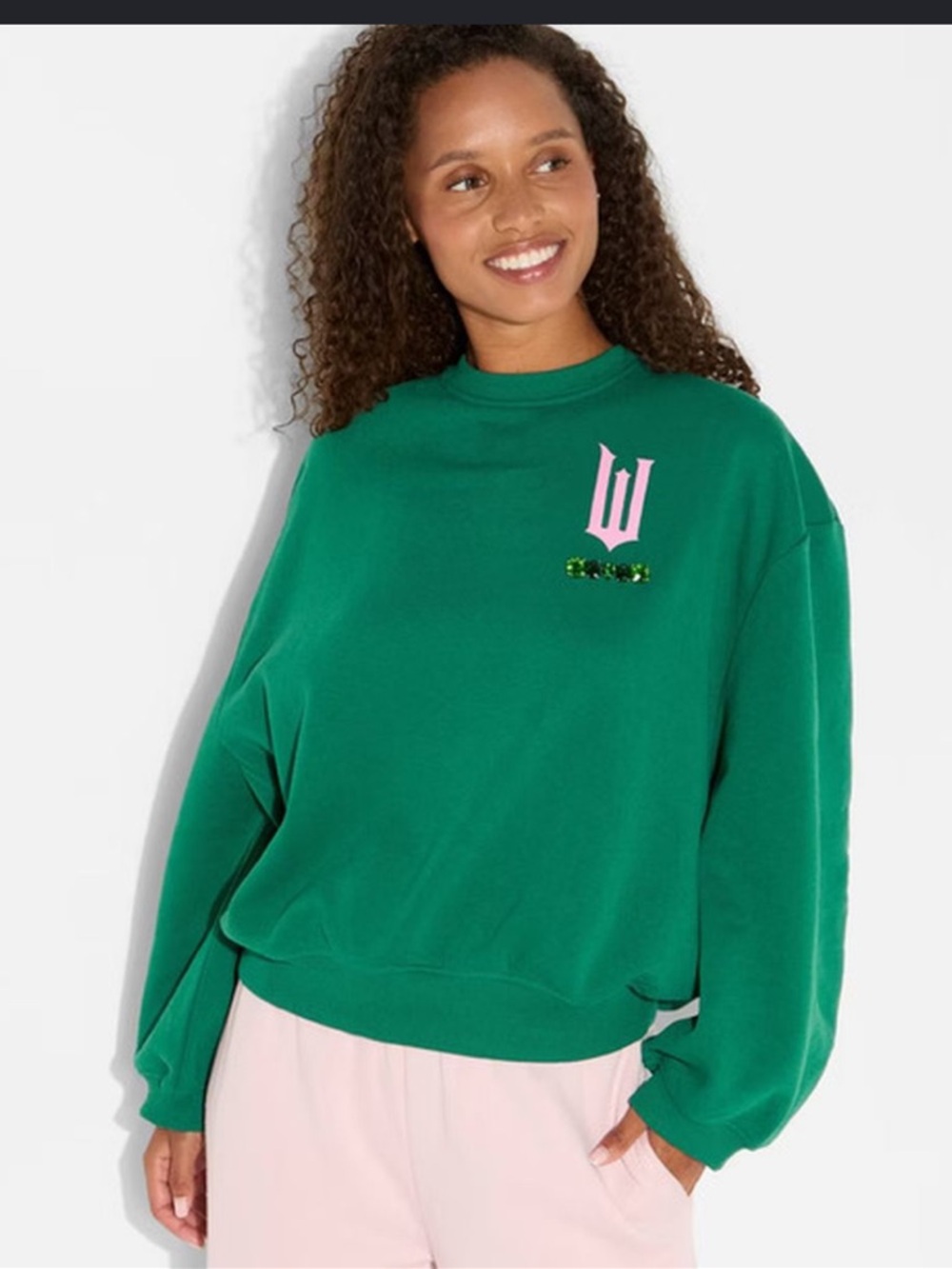 Wicked Glinda & Elphaba Graphic Sweatshirt, Emerald Green, XS, BNWT